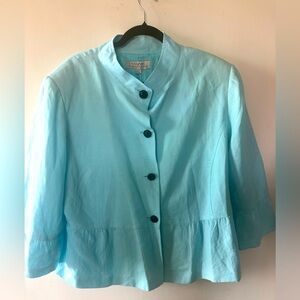 Stylish Blue Linen-Blend Blazer by TAHARI Size: 24W